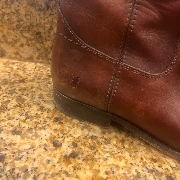 Frye short ankle boots leather zipper low heel block distressed western brown 7 - Picture 10 of 10